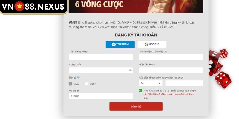 Đăng Ký VN88 Với Hướng Dẫn Chi Tiết, Đầy Đủ Và An Toàn 2 Điền thông tin đăng ký VN88
